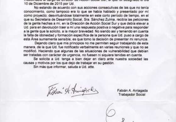 General Villegas: Campana recibe la primera renuncia en su gobierno