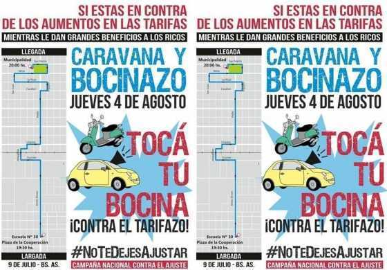 A partir de las 20 horas, ciudades de la cuarta sección electoral se sumaran al bocinazo por los tarifazos