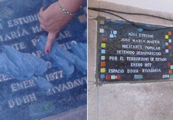  El acto vandálico a una placa que recordaba a un estudiante desaparecido en la dictadura se ganó el repudio del arco político local