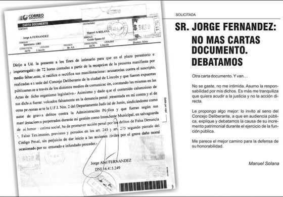  Solana instó a Fernández a que deje de lado las cartas documento y debata